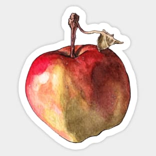 Watercolor apple with a leaf Sticker